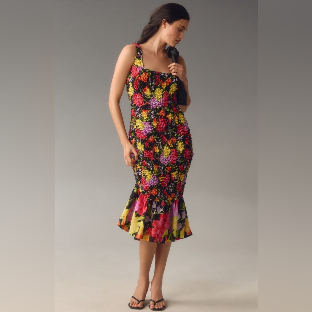 ✨ Anthropologie Square-Neck Pebble Smocked Dress